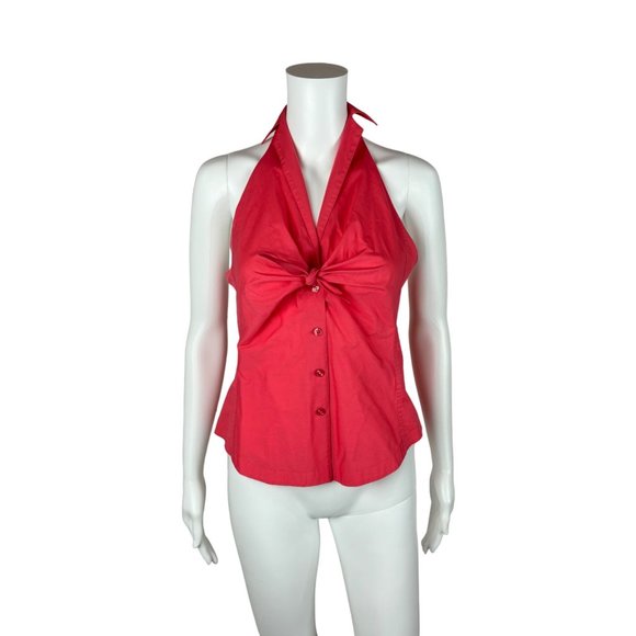 Byron Lars Beauty Mark Salmon Halter Neck Sleeveless Top Women's Tie Bust Pin Up - Picture 1 of 8